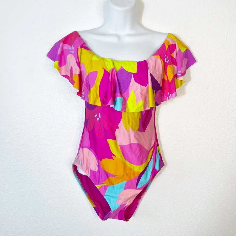 NEW Trina Turk Lilleth Ruffle One-Piece Swimsuit Off the Shoulder Size 6